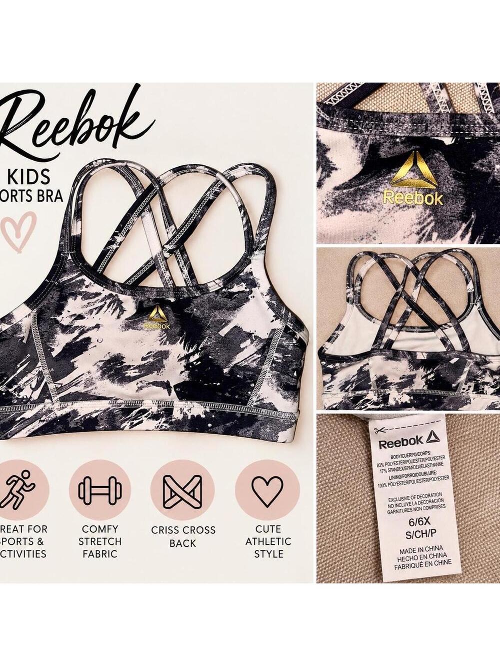 Reebok Girls’ Sports Bra – Size 6/6X